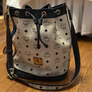 MCM Black and White Bucket Bag